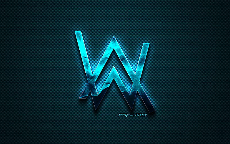 Alan Walker logo, blue creative logo, Dutch DJ, Alan Walker emblem, blue carbon fiber texture, creative art, Alan Walker, HD wallpaper