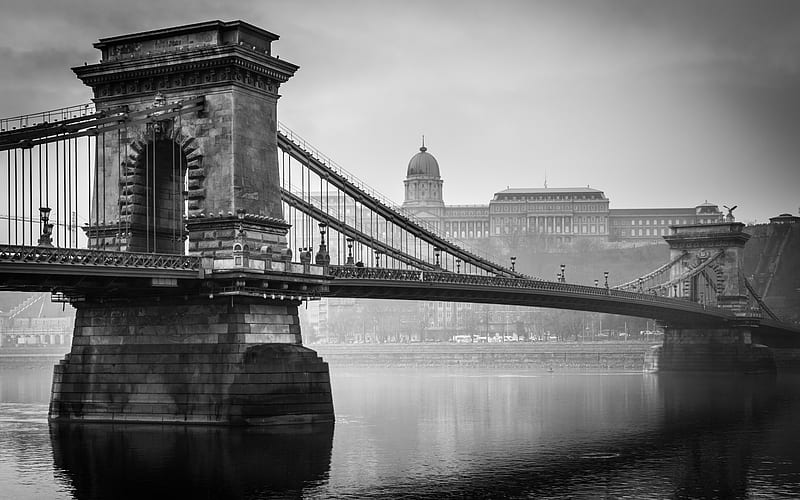 Old Bridge, bridge, old, monochrome, black-and-white, HD wallpaper