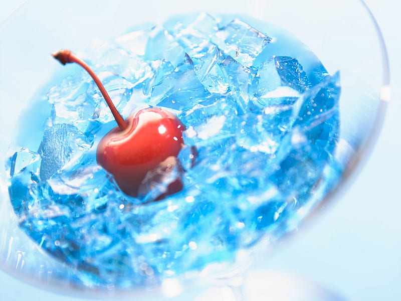ice cubes and cherry, fruit, glass, water, ice cube, ice, drink, summer drink, cherry, HD wallpaper