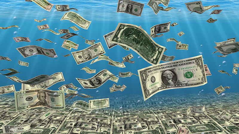 Money Under Sea With Blue Water Background Money, HD wallpaper