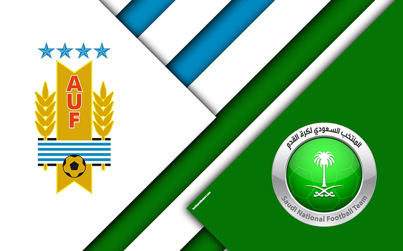 Uruguay vs Saudi Arabia, football game 2018 FIFA World Cup, Group A, logos, material design, abstraction, Russia 2018, football, national teams, creative art, promo, HD wallpaper