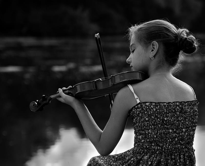 My Princess, violin, girl, relax, black and white, bonito, HD wallpaper |  Peakpx