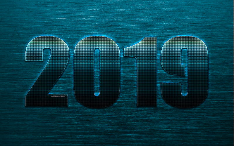 2019 year, blue creative digits, blue metal background, 2019 concepts, blue metal numbers, creative art, New Year, metal texture, HD wallpaper