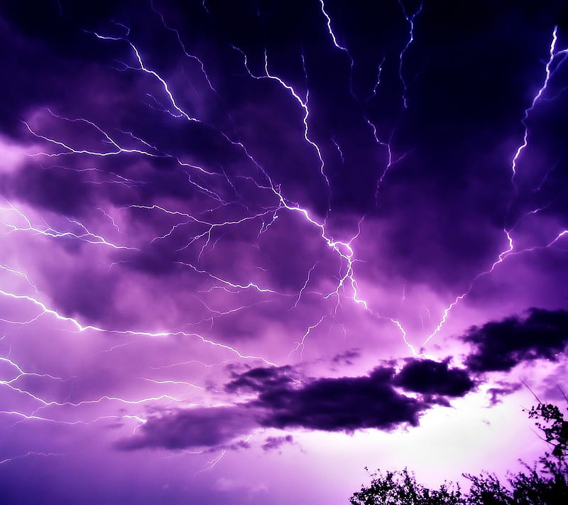 Lightining Sky, lightning, purple, HD wallpaper