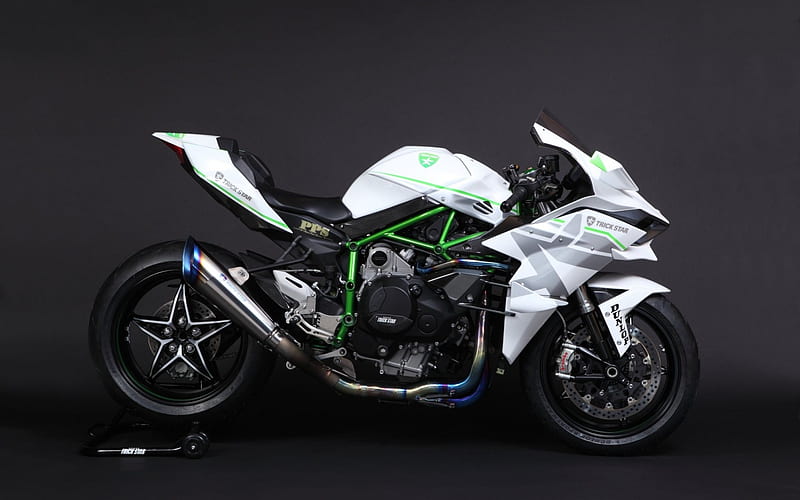 Kawasaki Ninja H2R, Trick Star, sportbike, white Ninja, white sports motorcycle, Kawasaki, HD wallpaper