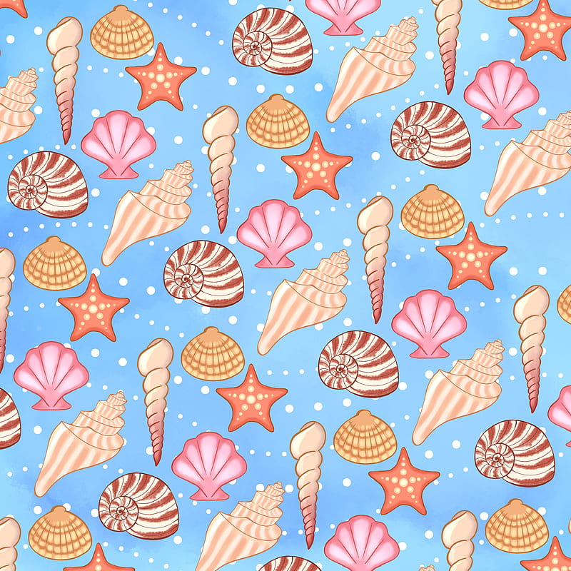 shells, conch, pattern, starfish, HD phone wallpaper