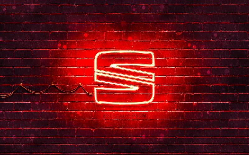 Seat red logo red brickwall, Seat logo, cars brands, Seat neon logo, Seat, HD wallpaper