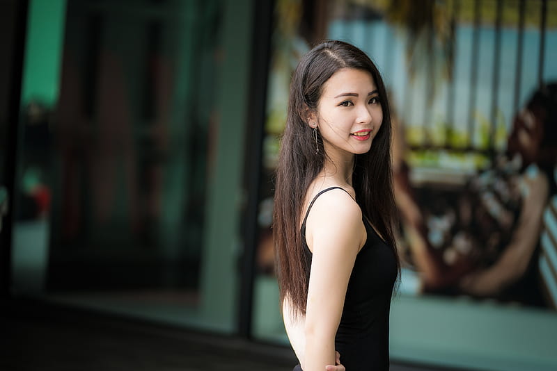 Women Asian Black Hair Depth Of Field Girl Long Hair Model Smile Woman Hd Wallpaper 