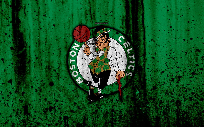 Boston Celtics grunge, NBA, basketball club, Eastern Conference, USA, emblem, stone texture, basketball, Boston Celtics logo, HD wallpaper