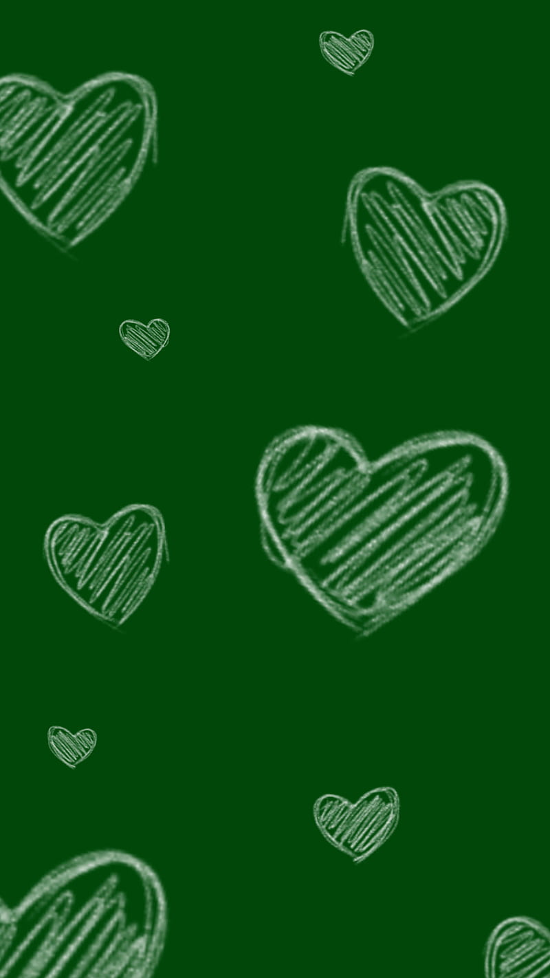 Chalky hearts, chalk, chalkboard, valentines day, green, white, HD phone wallpaper