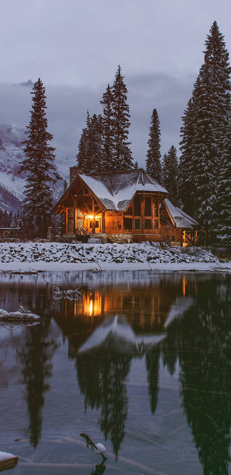 Winter cabin, breath, taking, cabin, woods, lake, HD phone wallpaper