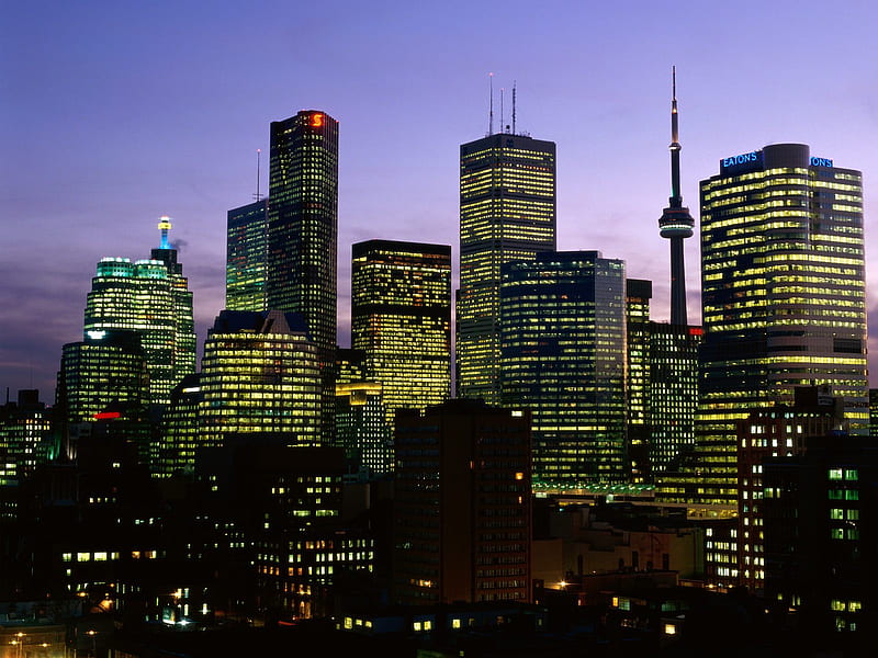 Night Falls Over Toronto, dusk, city, toronto, HD wallpaper