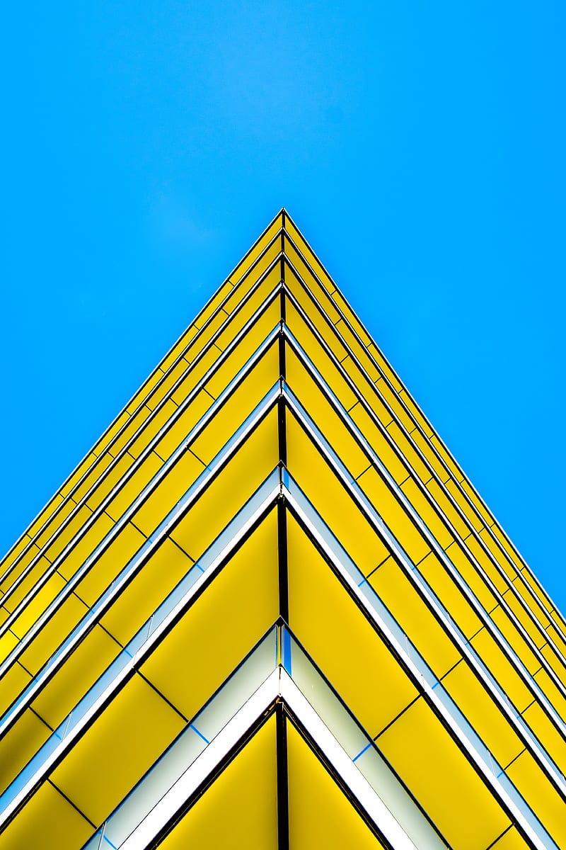 building, facade, corner, sharp, yellow, architecture, HD phone wallpaper