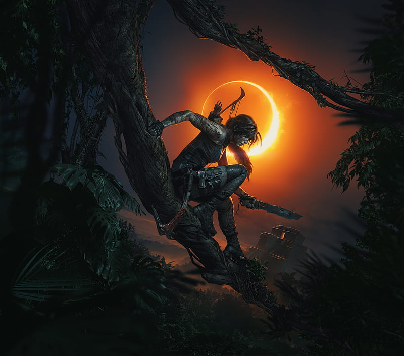 Tomb Raider, Shadow of the Tomb Raider, Lara Croft, Moon, Night, Woman Warrior, HD wallpaper