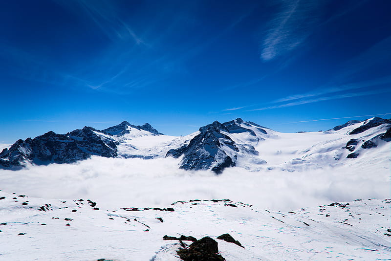mountains, snow, peak, snowy, landscape, HD wallpaper