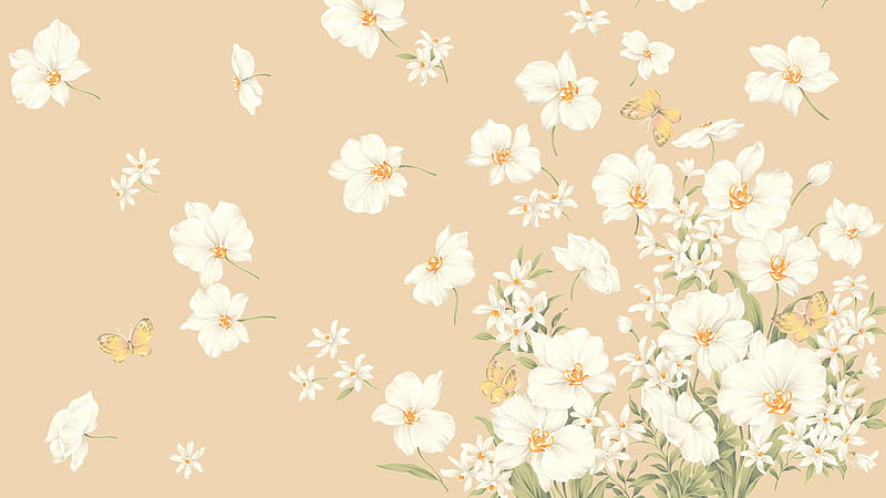 Pale as Pale, summer, flowers, scatter, firefox persona, spring, butterflies, light, HD wallpaper