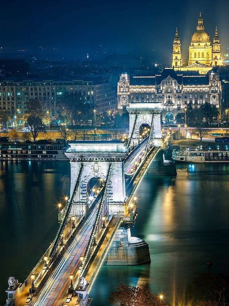 Budapest, bridge, huawei, hungary, iphone, lights, night, oneplus, samsung, xiaomi, HD phone wallpaper