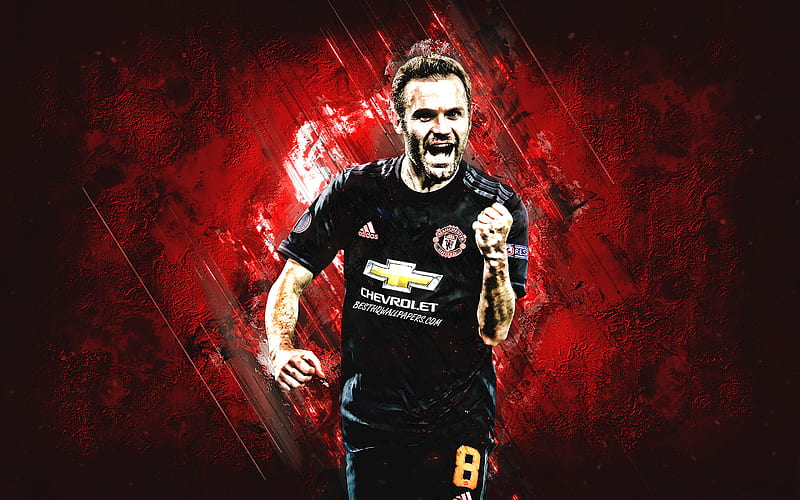 Juan Mata, Manchester United FC, spanish soccer player, attacking midfielder, MU, portrait, red stone background, Premier League, England, football, HD wallpaper