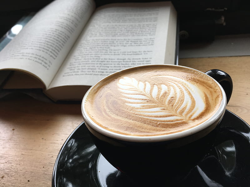 cappuccino, coffee, cup, book, HD wallpaper