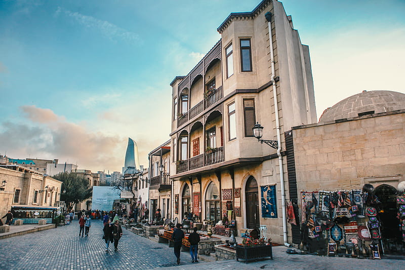 azerbaijan, urban, buildings, people, market, vendor, City, HD wallpaper