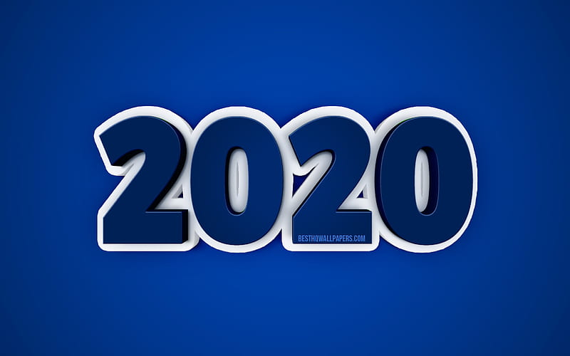 2020 New Year, Blue 2020 background, 3D 2020 background, Happy New Year 2020, creative art, 2020 concepts, blue 2020 art, HD wallpaper