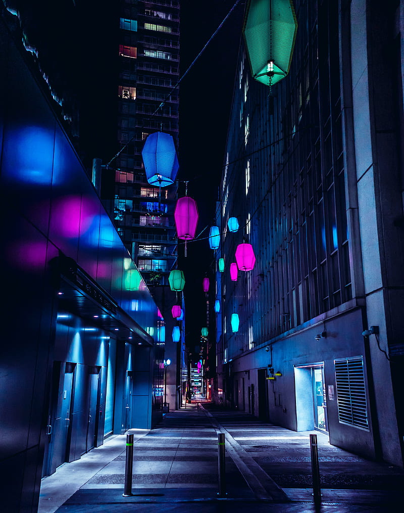night city, street, city lights, architecture, HD phone wallpaper