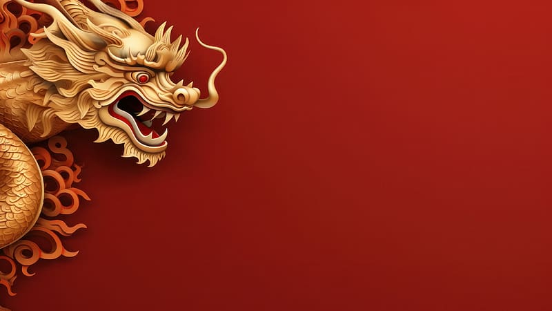 2024 - Year of the Dragon, red, chinese zodiac, dragon, new year, golden, 2024, year, HD wallpaper