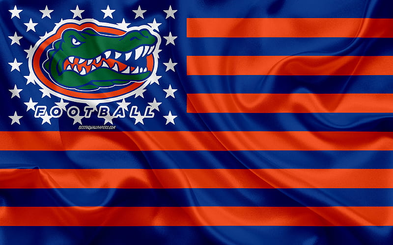 Florida Gators, American football team, creative American flag, blue orange flag, NCAA, Gainesville, Florida, USA, Florida Gators logo, emblem, silk flag, American football, HD wallpaper