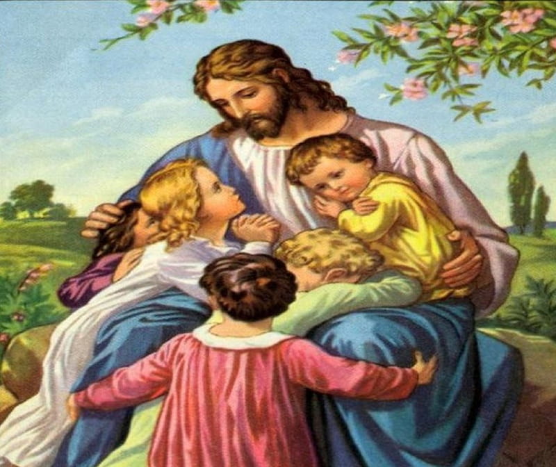 Jesus and children, christ, jesus, gospel, children, religion, HD wallpaper