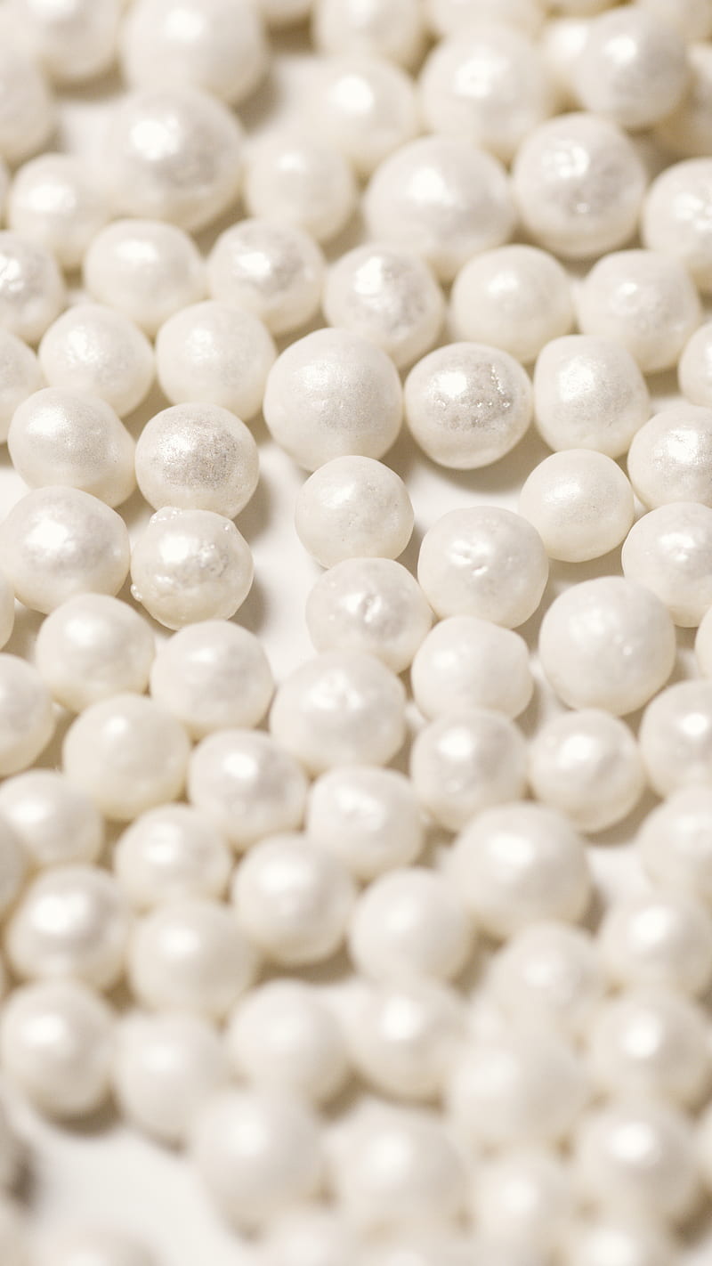 White Beads on Brown Wooden Table, HD phone wallpaper