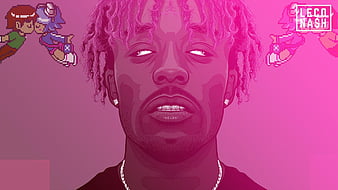 lil uzi vert in pink background with slight opening eyes music, HD wallpaper