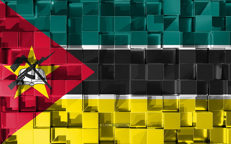 Flag of Mozambique, 3d flag, 3d cubes texture, Flags of African countries, 3d art, Mozambique, Africa, 3d texture, Mozambique flag, HD wallpaper