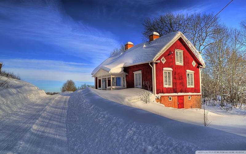 red house winter- winter scenery, HD wallpaper