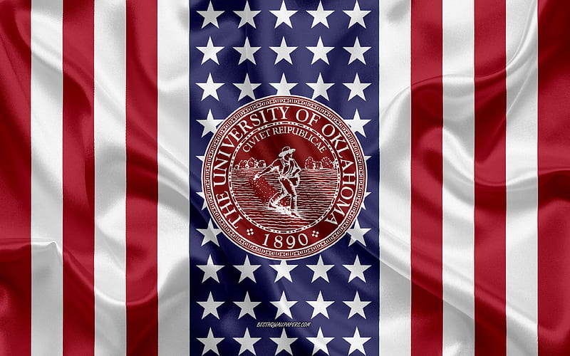 University of Oklahoma Emblem, American Flag, University of Oklahoma logo, Norman, Oklahoma, USA, University of Oklahoma, HD wallpaper