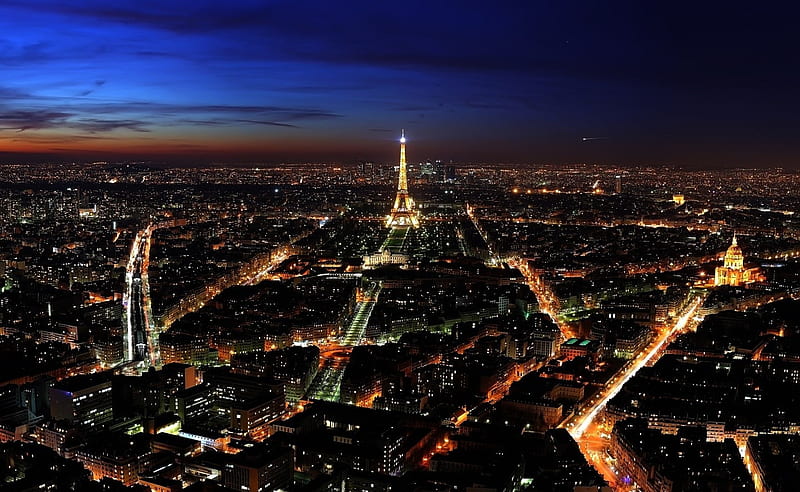 Panoramic night scene, m pic, paris lights, europe, graphy, city streets, night panoramic, sky, wall, panorama, nightscene, france, eiffel tower, gtaph, HD wallpaper