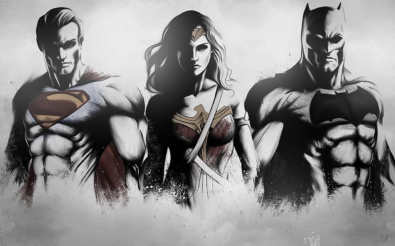 Superman Wonder Woman Batman Art Sketch , superman, wonder-woman, batman, sketch, artwork, superheroes, HD wallpaper