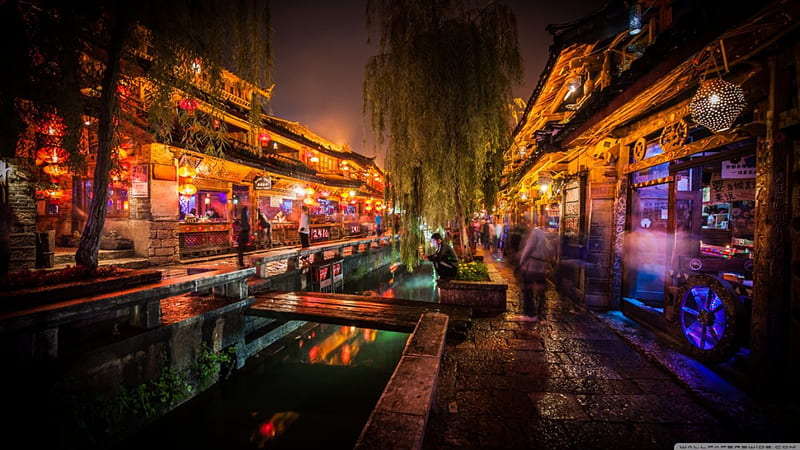 Lijiang at night time, China, Lijiang, 1366x768, China, HD wallpaper