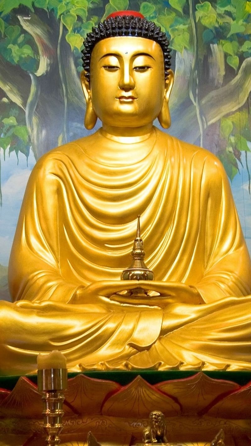 Buddha , With Flowers Besides, meditation, golden statue, god, HD phone wallpaper