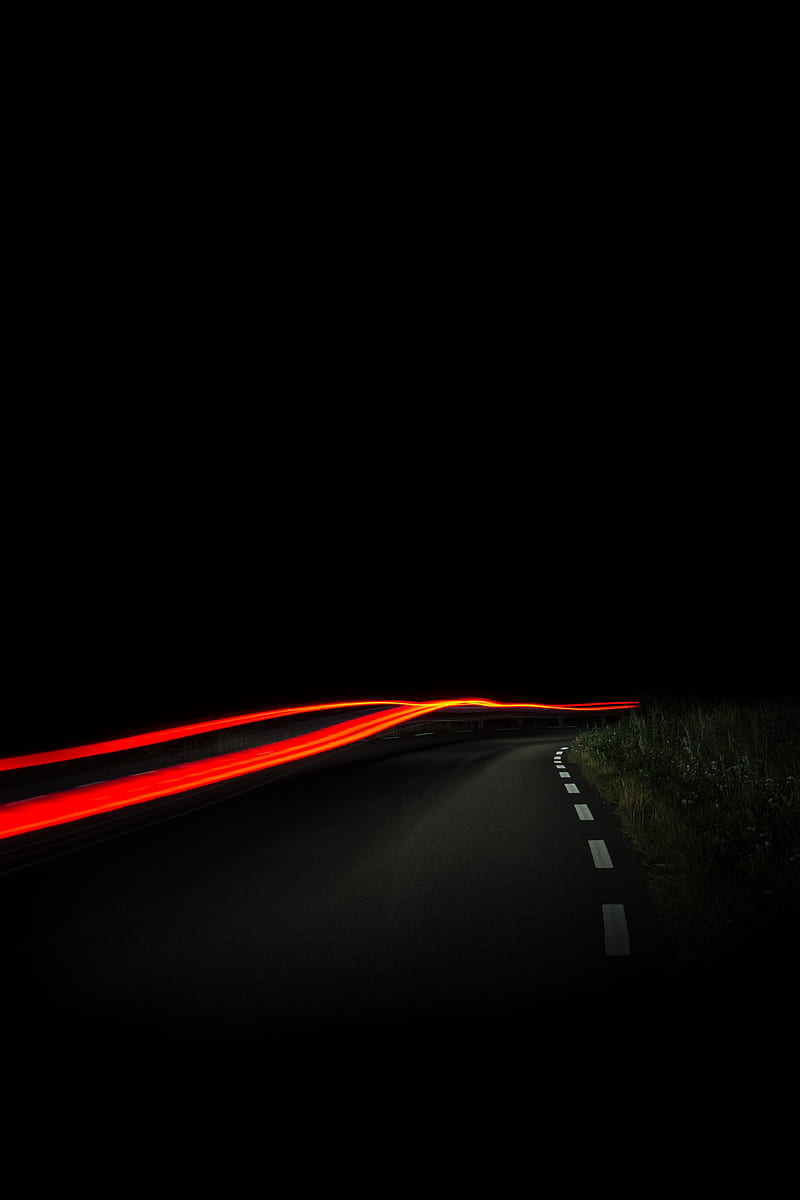 road, night, dark, line, light, long exposure, HD phone wallpaper