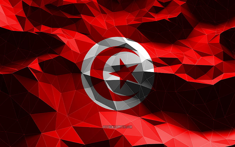 Tunisian flag, low poly art, African countries, national symbols, Flag of Tunisia, 3D flags, Tunisia, Africa, Tunisia 3D flag, Tunisia flag, HD wallpaper