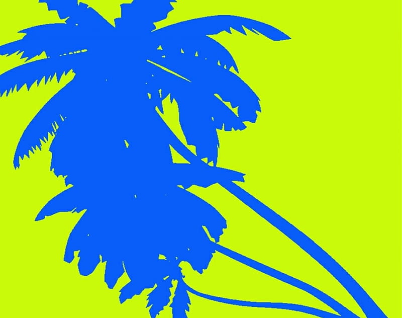 Beach Baby, raggatek, labrano, yellow, palm, abstract, beach, palmtree, gizzzi, neon, palm tree, blue, HD wallpaper