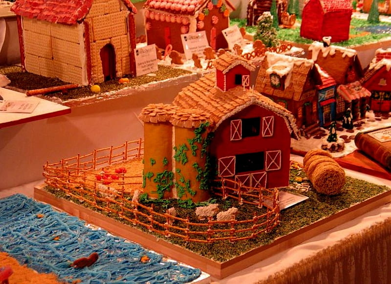 Gingerbread House And Barn, Barn, Abstract, Farm, Gingerbread, House, grahy, HD wallpaper