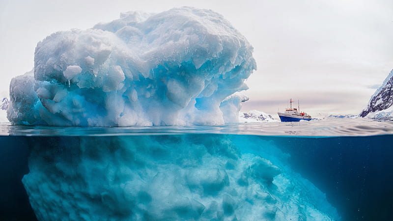 Arctic Iceberg Ocean Ship Underwater Nature, HD wallpaper