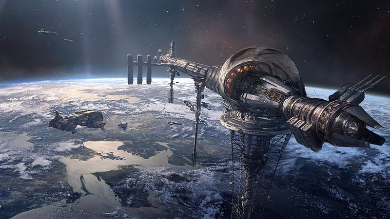 Concept Spaceship Station Art, planet, ship, space, station, Concept, HD wallpaper