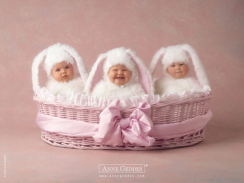 Fuzzy Cute Babies, cute, babies, pink, basket, HD wallpaper