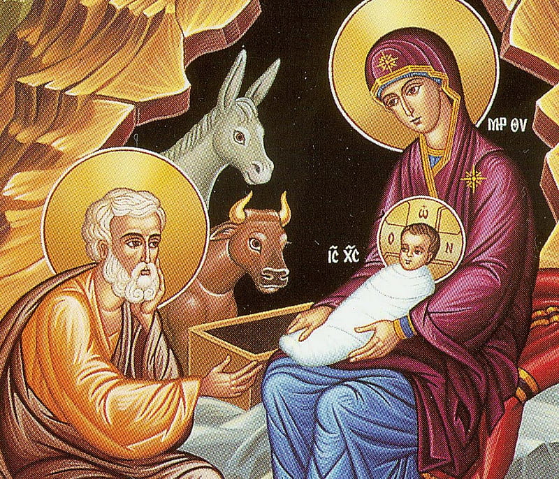 Christmas icono, nativity, christ, jesus, joseph, gospel, icono, virgin, mary, HD wallpaper