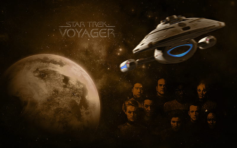 Star Trek: Voyager, trek, paris, b elanna, neelix, chakotay, intrepid, kim, crew, star, doctor, janeway, tuvok, ncc-74656, voyager, ship, planet, seven of nine, HD wallpaper