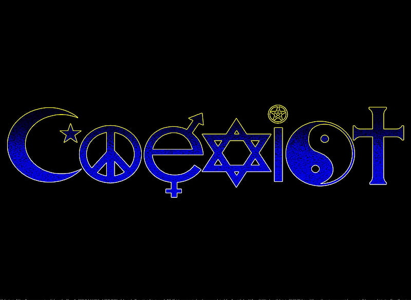 Coexist Cool, humane, kind, christian, religious, beliefs, people are people, helping, gentle, quotes, love, strive, coexist, empathy, sharing, feelings, trust, common ground, happiness, compassion, peace, joy, caring, cool, sayings, black background, dark, symbols, faith, HD wallpaper