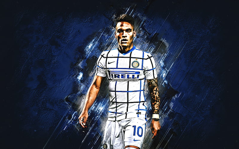 Lautaro Martinez, FC Internazionale, Argentine footballer, Inter Milan, football, blue stone background, HD wallpaper