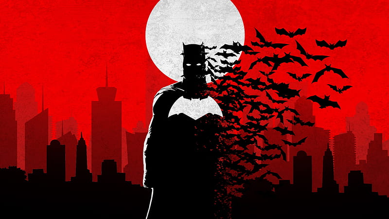 Batman Red Moon Dark Background HD 4K Wallpaper #6.2730